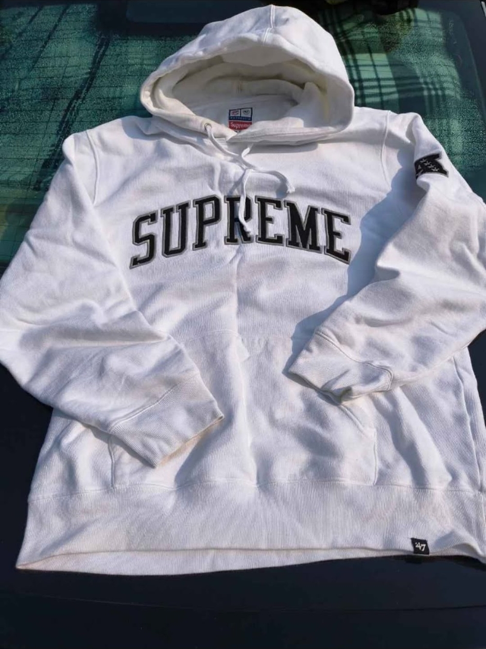 Supreme White Hoodie with Black Arched Logo